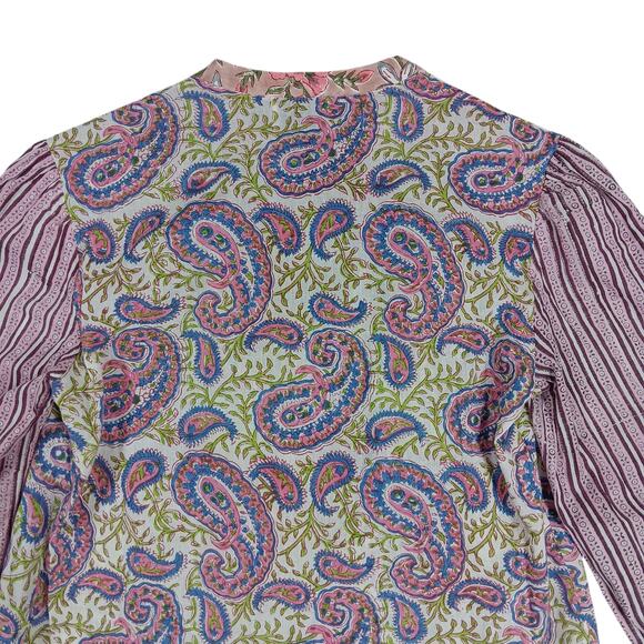 Joey Wolffer Reworked Paisley Boho Blouse Size XS Pink and Blue Long Sleeve - Picture 8 of 9